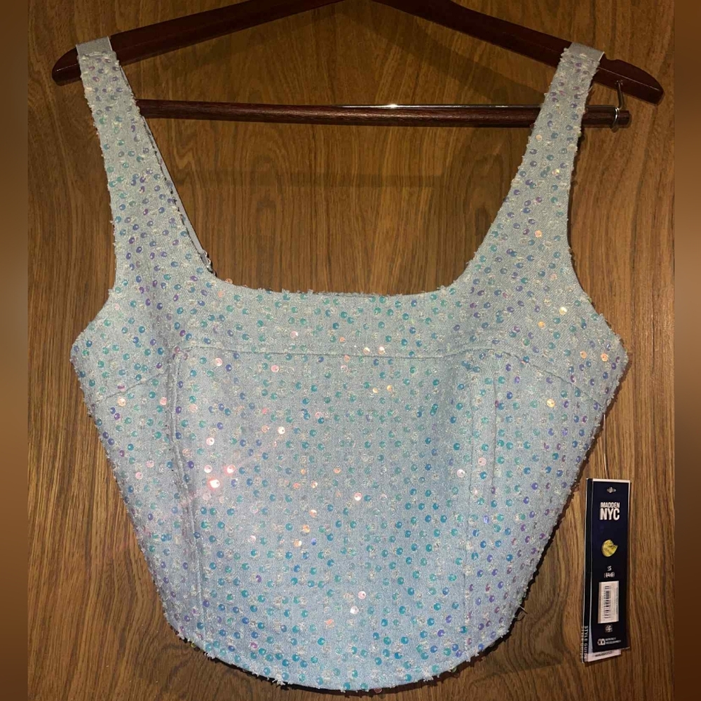 Sparkling Sequin Crop Top in Light Blue